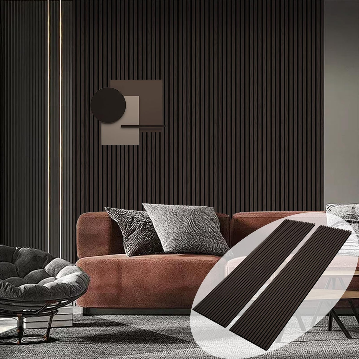 ARMURO 3D Wall Panels for Wall Decor, Fluted Wall Panels, Natural Smoked Wood Veneer Acoustic Wall Panels 2 Pack - 12.6" W x 94.5" L ARMURO