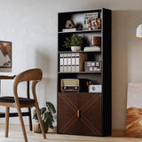IRONCK Book Shelf and Bookcase with Leather Doors, 70" Tall Bookshelf, 6 Tier Display Case Floor Standing for Home Office, Living Room, Black IRONCK
