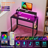 SOROGRA Small Folding Desk 31.5 Inch, Foldable Computer Desks with LED Lights and Monitor Stand, Work Portable Table for Bedroom Home Office, Black SOROGRA