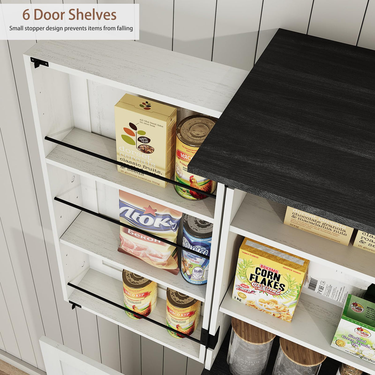 Kitchen Pantry Storage Cabinet,72" Freestanding Cupboard with 4 Barn Doors,Drawer and Adjustable Shelves,Wood Food Pantry for Kitchen, Dining Room, Bathroom,White Vipbear