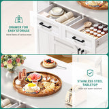 YITAHOME Kitchen Island with Stainless Steel Top & Drop Leaf, 47 Inch Kitchen Island on Wheels with Power Outlet, Rolling Portable Mobile Kitchen Cart w Storage Drawer Cabinet Counter Metal Top, White YITAHOME