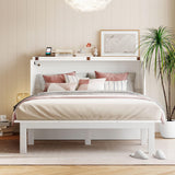 Merax Murphy Bed Queen Size with USB Port and Slide-Out Shelves on Each Side, 2-in-1 Foldable Bed Frame Cabinet Desk for Bedroom Guest Room Living Room (White) Merax