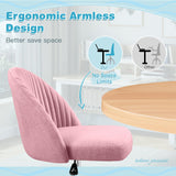 Furniwell Office Chair Armless Cute Desk Chair Modern Adjustable Swivel Padded Fabric Vanity Task Computer Chair Home Office Desk Chairs with Wheels (Pink) Furniwell