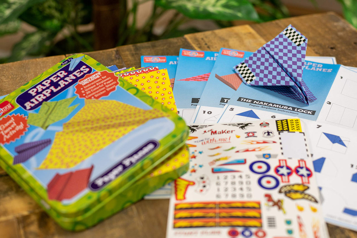 Bendon TS Shure Paper Airplanes Mini Activity Tin with 20 Paper Airplanes and Sticker Sheet 50435 Bendon