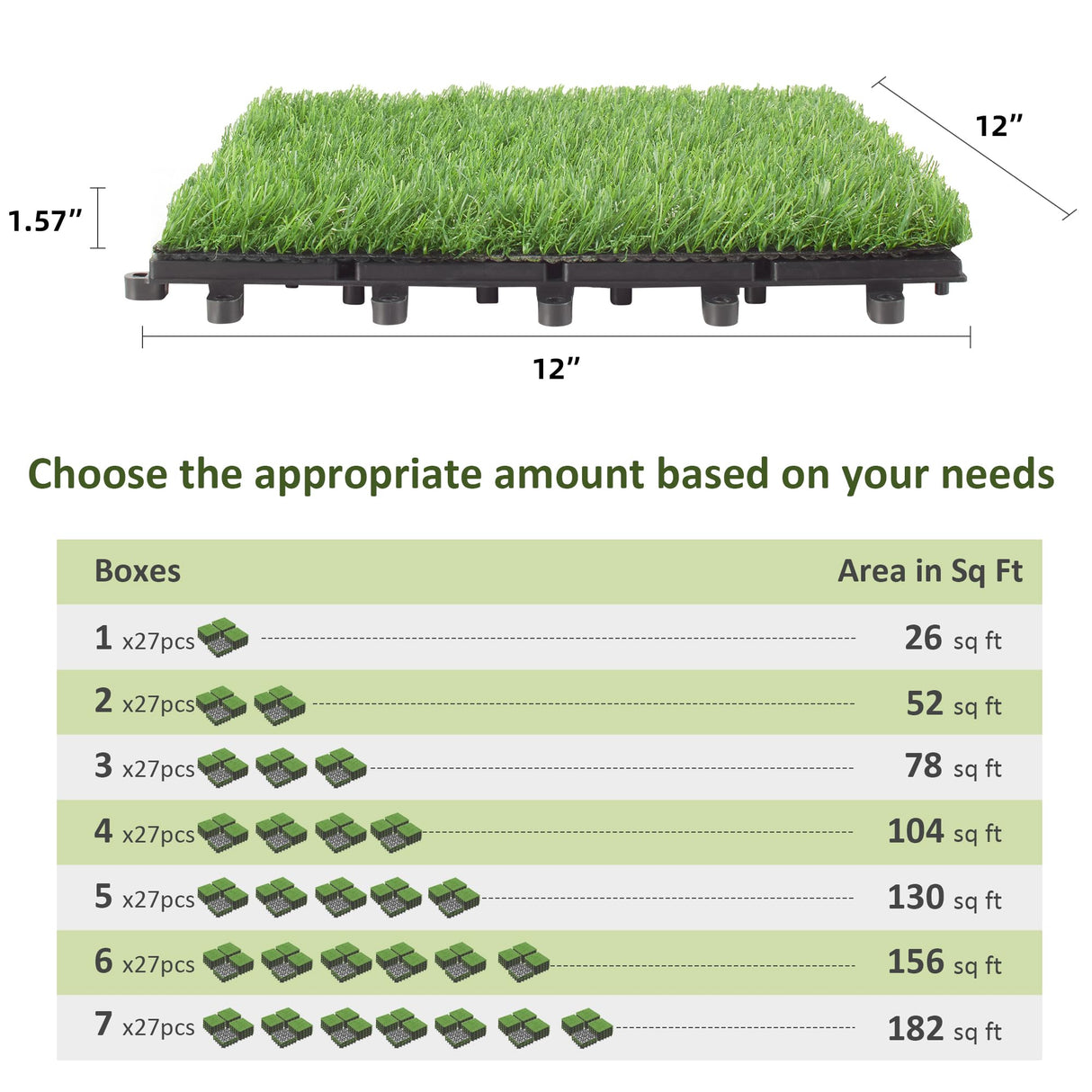 PrimeZone 27 Packs Interlocking Artificial Grass Tiles - 12"x12" Turf Outdoor Indoor Fake Grass Deck Flooring Set for Patio, Balcony, Backyard PrimeZone