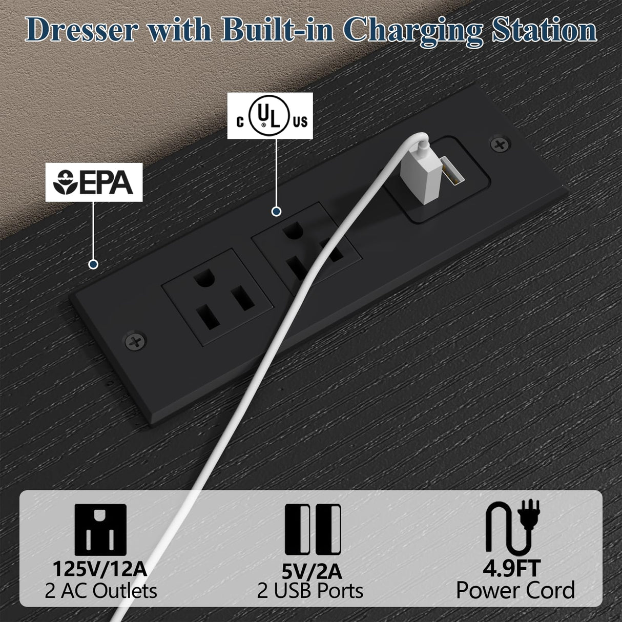 Gyfimoie 10 Drawers Dresser, LED Dressers & Chests of Drawers with Power Outlet, 58" Wide Long Dresser for Bedroom, Modern TV Stand with 1 Open Storage Cubbies (Black) Gyfimoie