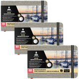 ARTEZA Watercolor Book, Pack of 3, 80 Pages Each, 3.5x5.5 Inch Watercolor Notebook, 110lb/230gsm Water Color Paper ARTEZA