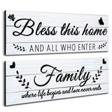 Jetec Wooden Family Signs Rustic Bless This Home Wood Family Decor Wall Art Farmhouse Entryway Decoration for Bedroom Living Room Office, 13.8 x 4.7 Inch (White) Jetec