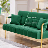 Yaheetech 56.5" W Modern Loveseat 2 Seater Sofa Luxurious Velvet Fabric Couch with Gold-Tone Metal Arms and Legs for Living Room, Home Office, Studio Green Yaheetech