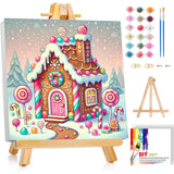 Christmas Paint by Numbers Kit for Kids with Frame - Candy House Paint by Number for Kids, Christmas Kid Painting by Number Kits Age 5-8 for Home Wall Decor 8X8inch (with Wooden Easel) ajepon