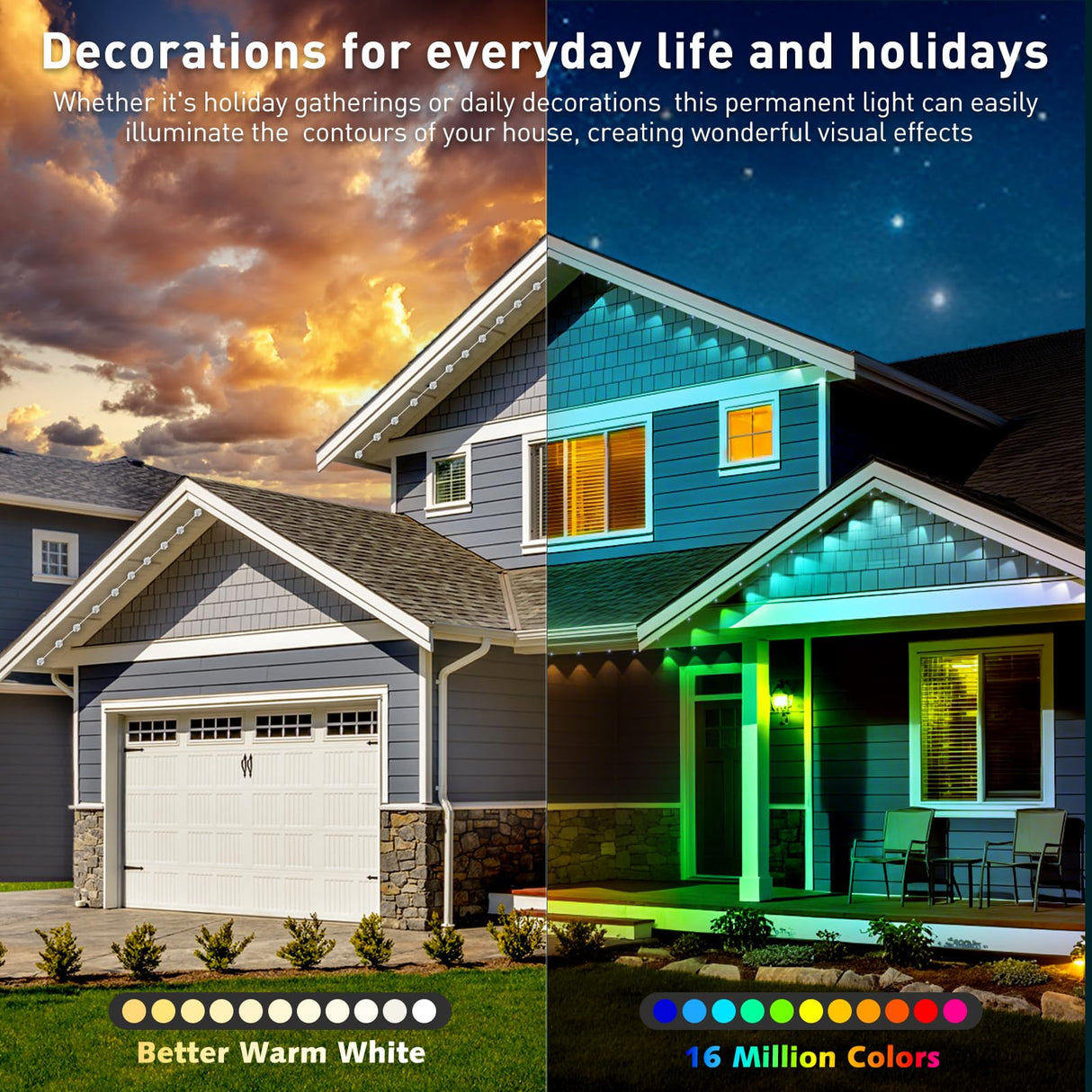 INZIDOL 100FT Permanent Outdoor Lights, IP67 Waterproof,for House Roof, Christmas, Holiday, Party, Daily Lighting, Smart RGB Outdoor Lights with Remote APP Control & DIY Scenes INZIDOL