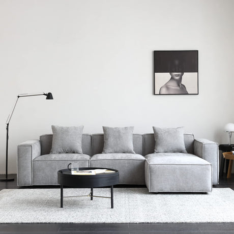 Acanva Luxury Modular Sectional Living Room Sofa Set, Modern Minimalist Style Couch with Ottoman and Chaise, L-Shape, Chenille Grey Acanva