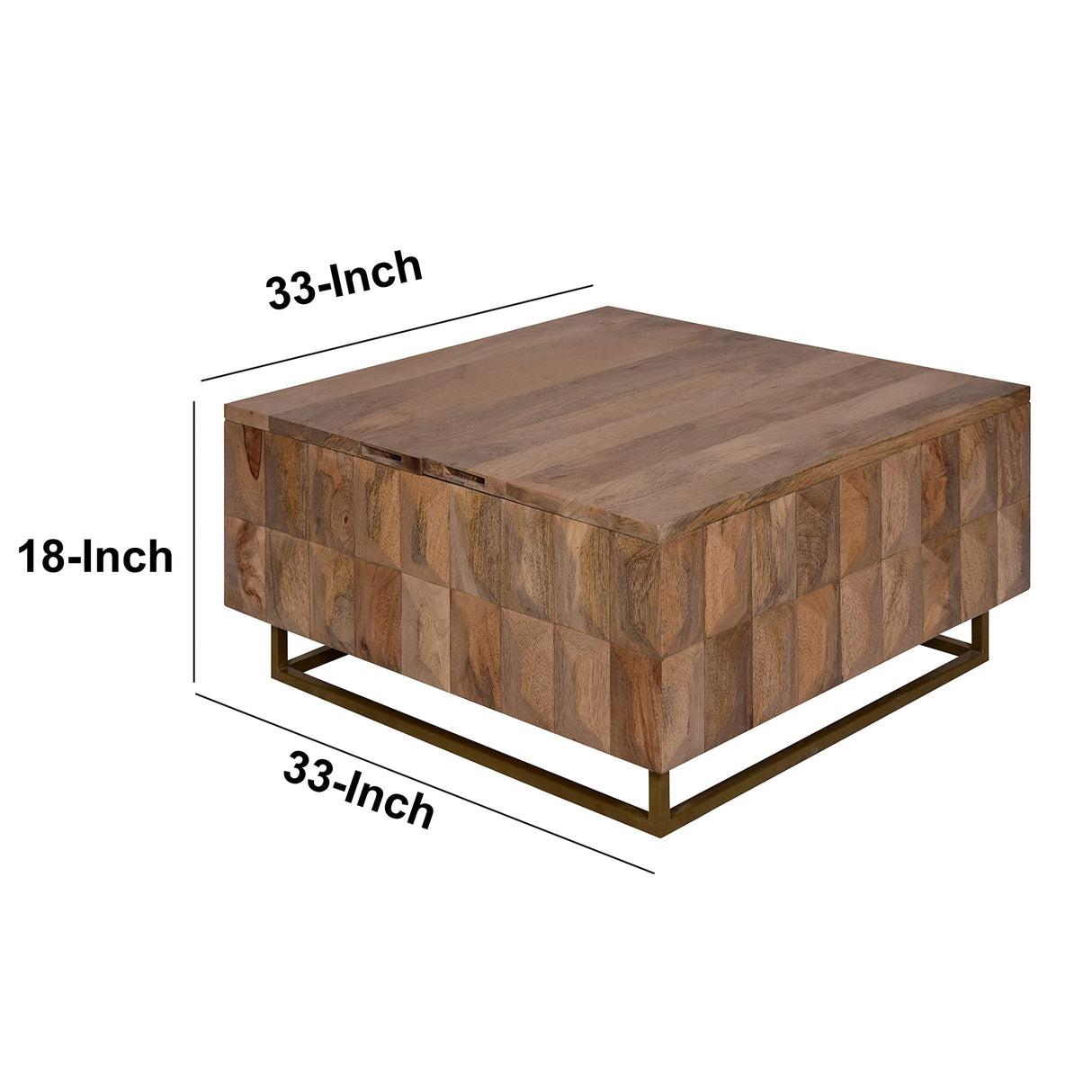 The Urban Port 33-Inch Lift Top Storage Trunk Coffee Table, Square, Mango Wood, Natural Brown TUP THE URBAN PORT