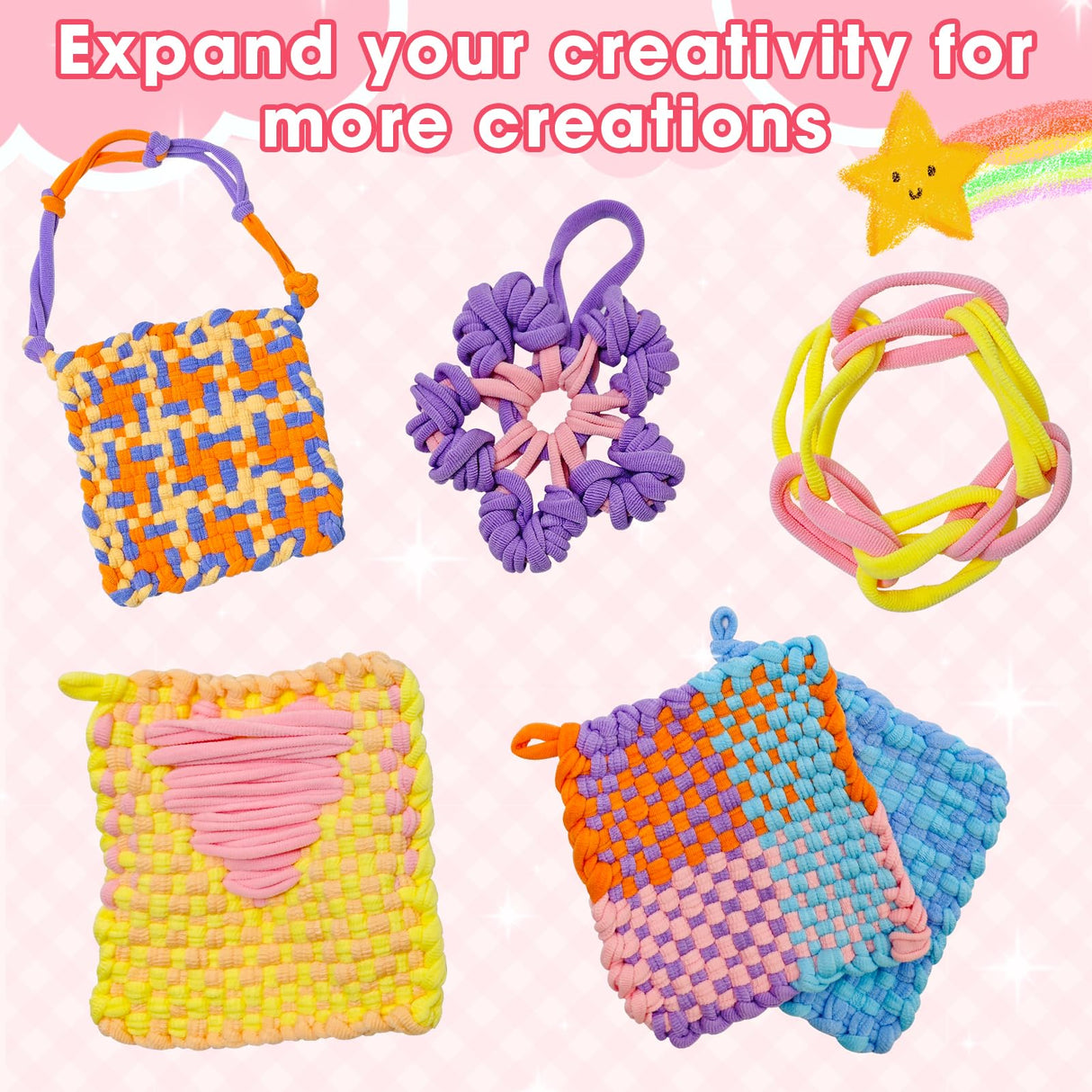 ZJEFUNS Weaving Loom Kit Toys for Kids and Adults DIY Arts and Crafts for Girls Ages 5 6 7 8 9 10 12, Pot Holder Loom Knitting Kits Includes 8 Color Craft Loops for Beginners ZJEFUNS