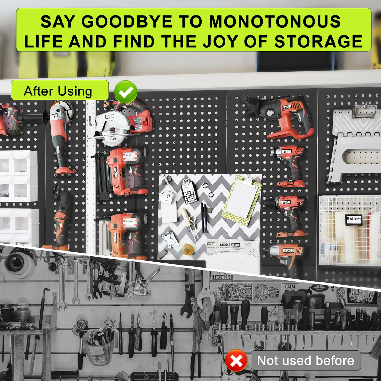 4 Pack Metal Pegboard Panels 24" x 12" Black Heavy Duty Steel Pegboard Wall Organizer, Garage Utility Tools Pegboard Storage System for Workbench, Shop, Shed Modular Peg Board Organizer Board Kit Chinrose