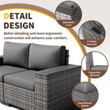 Poteban 6 Pieces Patio Furniture Set, Wide Arm Outdoor Patio Sectional Couch Set, All Weather Wicker Rattan Conversation Set w/Cushions and Glass Table and Waterproof Cover, Grey & Grey Poteban
