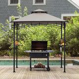 Sunjoy 5 x 8 ft Black Steel Frame Double Tiered Canopy Grill Gazebo for Outdoor, Patio, Garden, and Backyard Activities,Gray and Black Sunjoy