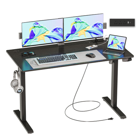 JOISCOPE 48'' Height Adjustable Electric Standing Desk with Power Outlets (3AC, USB, Type-C), Memory Height & Adjustment Foot Pat, Gaming Study Drafting Sit Stand Desk for Home Office Bedroom, Black JOISCOPE