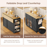 FINETONES Kitchen Island with Storage, Rolling Kitchen Island on Wheels with Wood Drop Leaf Countertop, Island Table Bar Cart with Spice Towel Rack Portable Kitchen Table Kitchen Carts on Wheels FINETONES