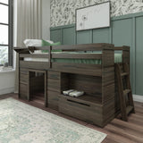 Max & Lily Barnwood Brown Twin Low Loft Bed with Storage Drawer and Ladder Max & Lily