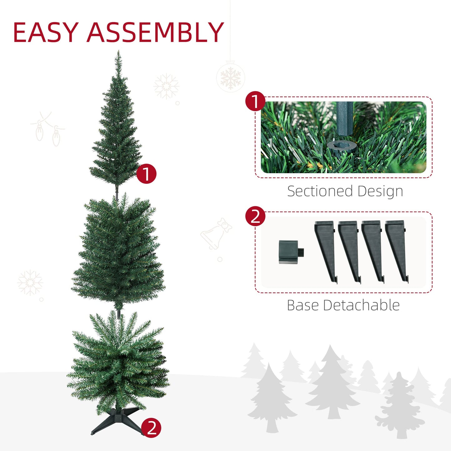 HOMCOM 6' Artificial Pencil Christmas Tree, Slim Xmas Tree with 390 Realistic Branch Tips and Plastic Stand, Green