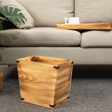 VERGOODR Grey Farmhouse Style Torched Wood Trash Can Waste Bin with Decorative Metal Brackets Trash Can for Bedroom,Living Room, Bathroom & Office (Brown) VERGOODR