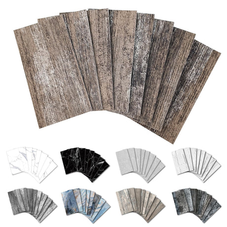 URCOLOR 32-Piece Peel and Stick Backsplash Wall Tile, 4"x 8" PVC Distressed Rustic Tan Wood Stick on Tiles for Kitchen, Bathroom, Laundry Room, Camper, Fireplace URCOLOR