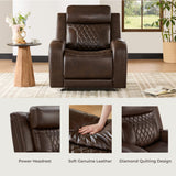 CHITA Genuine Leather Recliner Chair for Adults with Adjustable Power Headrest, Lay Flat Power Recliner with Slide-Out Cupholders & USB/Type-C Ports, Living Room Chair, Brown CHITA