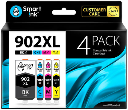 Smart Ink Compatible Ink Cartridge Replacement for HP 902 XL 902XL (4 Combo Pack) to use with Officejet Pro 6978 6968 6974 6975 6960 Officejet 6951 6954 6956 6958 Printers