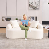 VYNELITO Loveseat Sectional Sofa for Living Room, 65" Modern Luxury Plush Chenille Sofa Extra Deep Seat Curved Cloud Floor Couch with 3 Throw Pillows for Small Spaces, Beige White VYNELITO