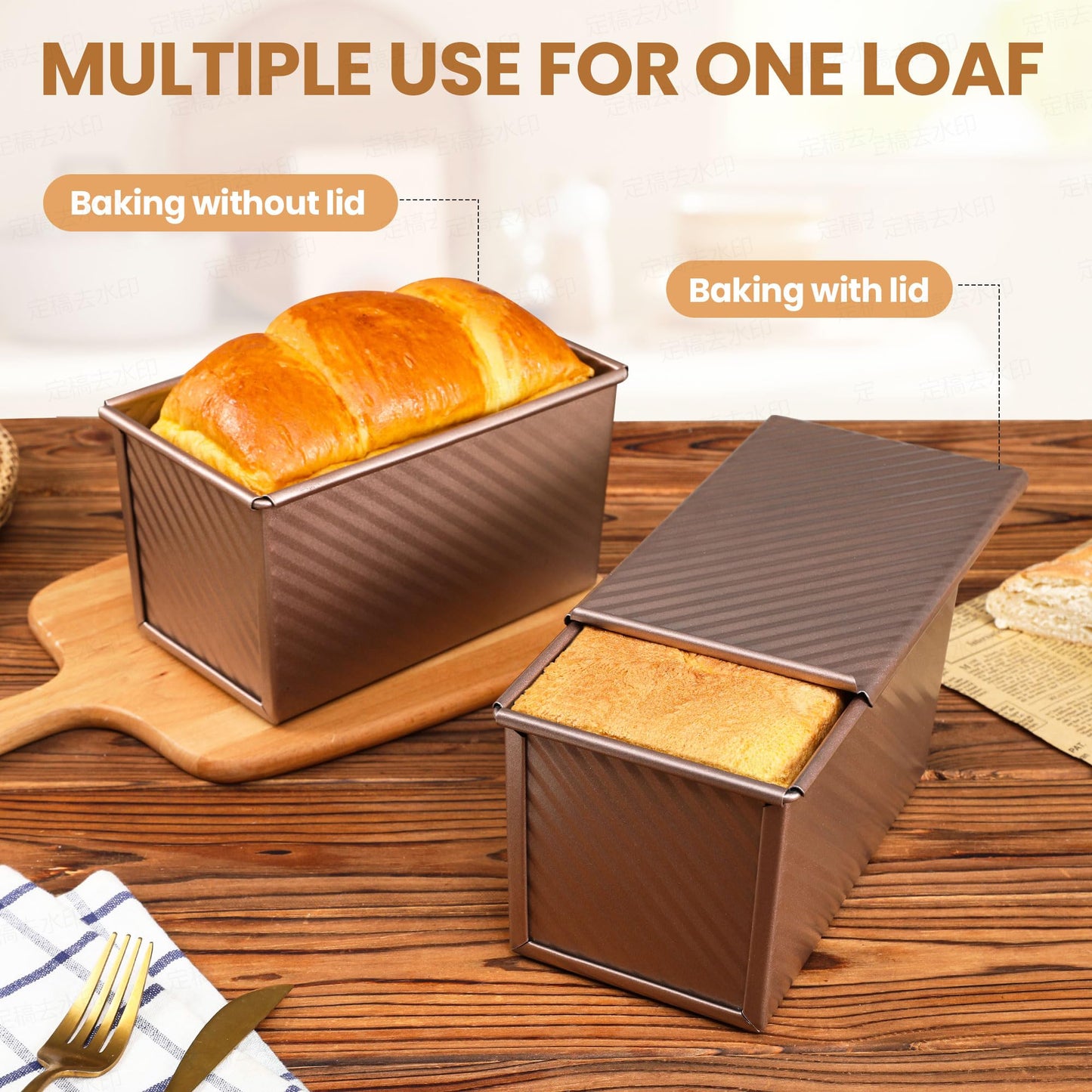 Yupjlia Pullman Loaf Pan with Lid, Premium 1 lb Dough Nonstick Bread Pan with Lid for Homemade Bread, Heavy Duty Carbon Steel Corrugated Sandwich Bread Loaf Pan with Cover for Baking Bread, Bakeware