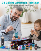 Airbrush Paint Set, 24Colors Acrylic Air Brush Paint Kit, Ready to Spray Water-Based Opaque & Neon Colors for Artists, Beginners, and Students, DIY Projects, 30 ml/1.01 Fl Oz Bottle O Rexley