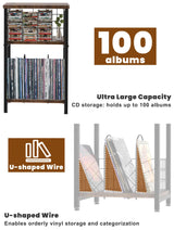 Tuohours Record Player Stand, 3 Tier End Table with Double Layer Iron Wire Mesh Turntable Stand Vinyl Record Table Storage Up to 100 Albums, Nightstand Small Side Table for Living Room Bedroom, Black Tuohours