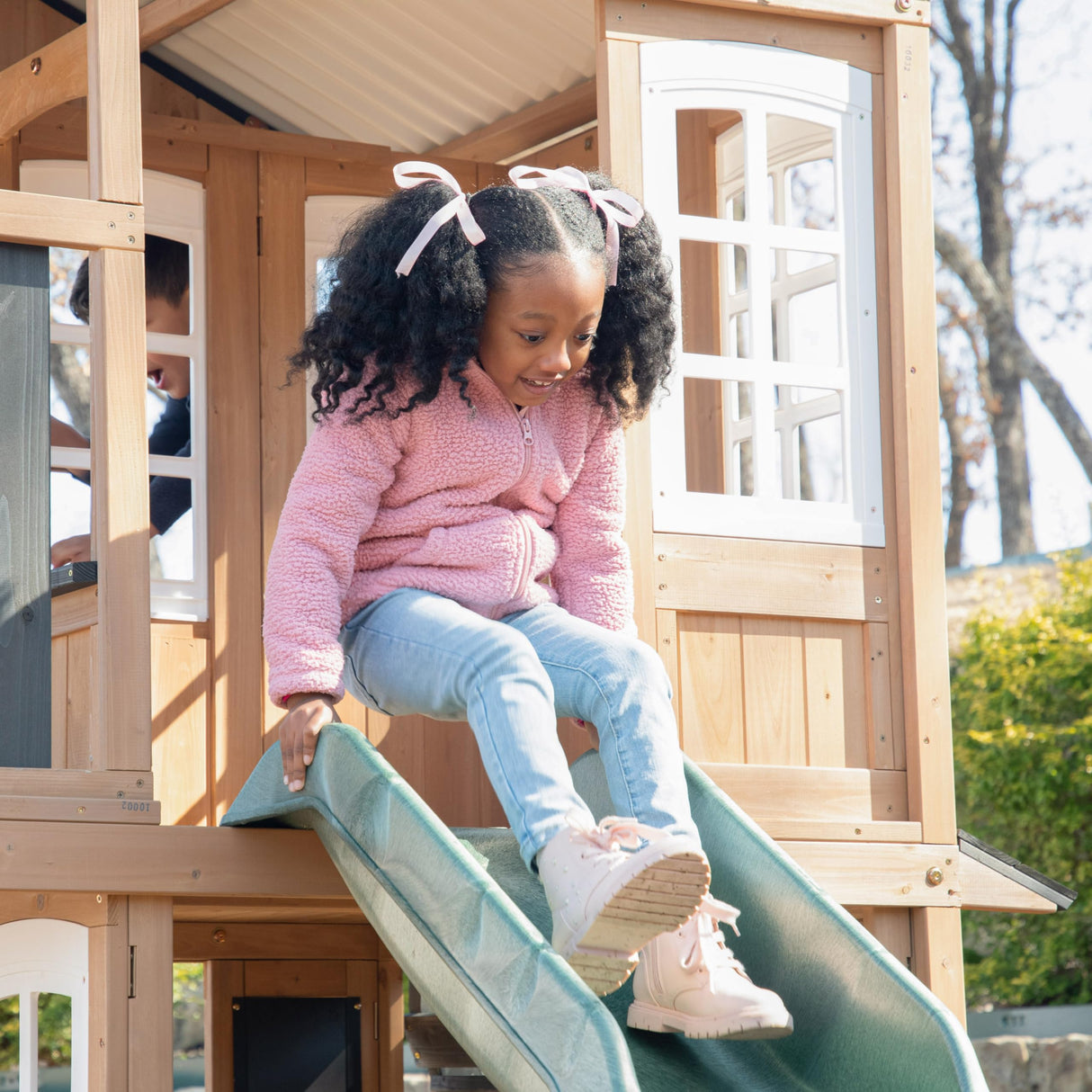KidKraft Cliffbrook Wooden Outdoor Two-Story Playhouse with Slide KidKraft