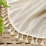 XOGUIBO Boho Blackout Curtains 2 Panels 84 Inch for Living Room Bedroom, Beige Linen Texture Farmhouse Curtains with Tassels and Cotton Embroidery Vintage Rustic Western Rod Pocket XOGUIBO