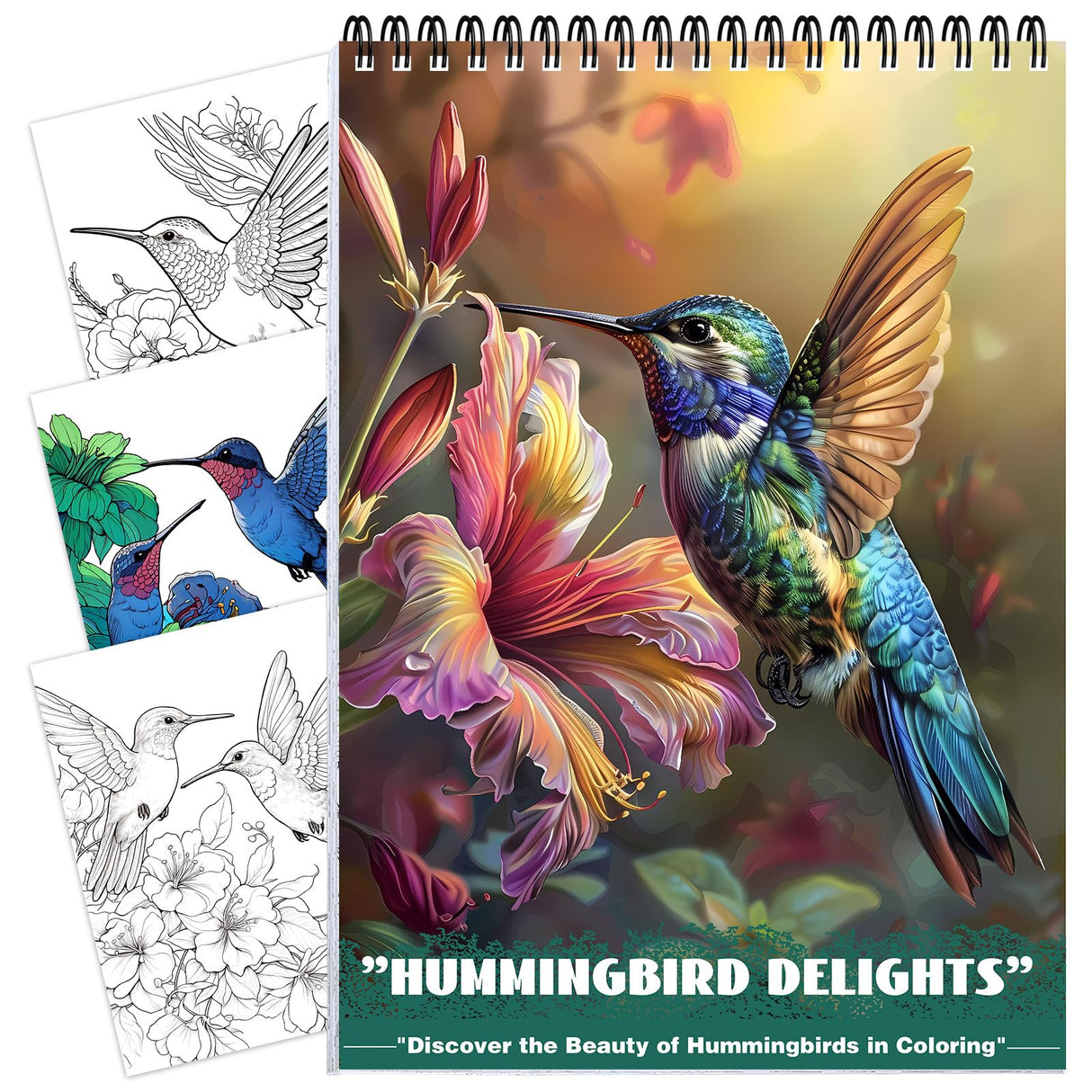 CKMOREL Humming Bird Adult Coloring Book Spiral Bound Mindfulness Adult Coloring Book for Women Relaxation Spiral Bound Lay Flat, Single-Sided Print with 24 Pages, Anxiety Relief Gifts Relaxation CKMOREL