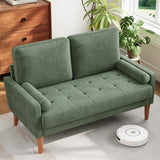 Loveseat Sofa with Solid Wood Legs,48" Small Corduroy Couches for Small Spaces, Mid Century Modern Love Seat for Living Room, Bedroom, Easy Assembly with Throw Pillow, Green Vesgantti