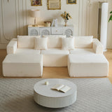 110" Modular Sectional Couch with 2 Movable Ottoman, Cloud Sofa Couches for Living Room, U Shaped Deep Seat Boneless Sofa,Luxury Corduroy Fabric, No Assembly Required White Veloflow