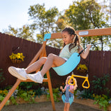 Teamson Kids Wooden Swing Sets for Backyard Outdoor Playset with Slide Rock Wall Trapeze Bar Fireman Pole Pirate Wheel Kids Playground with Swingset Holds 9 Children Ages 3 to 10 Teamson Kids