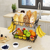 ANTOPY 2 Tier Fruit Basket with 2 Banana Hangers, Countertop Fruit Vegetable Basket Bowl for Kitchen Counter Metal Wire Fruits Storage Stand Holder Organizer for Bread Snack Veggies Produce ANTOPY