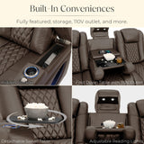 Seatcraft Anthem LT Zero-Gravity HeatZero Italian Leather Sofa w/Fold-Down Table Home Theater Seating, Heat & Massage, Power Headrest, Power Recline, Brown Seatcraft