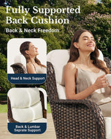 Luxury Outdoor Swivel Rocker Chairs High Back, 3 Piece Patio Rocking Chairs with Thick Cushions, Oversized Bistro Set with Small Side Table, for Porch, Outside, Pool, Deck, Yard, Garden (Rice White) HILLGA