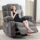 Oversized Massage Swivel Recliner Chair with Lumbar Heating for Living Room Rocker Recliner Single Sofa with Cup Holders and USB Charge Port, Large Big Chair Recliners for Adult MAHOMICO