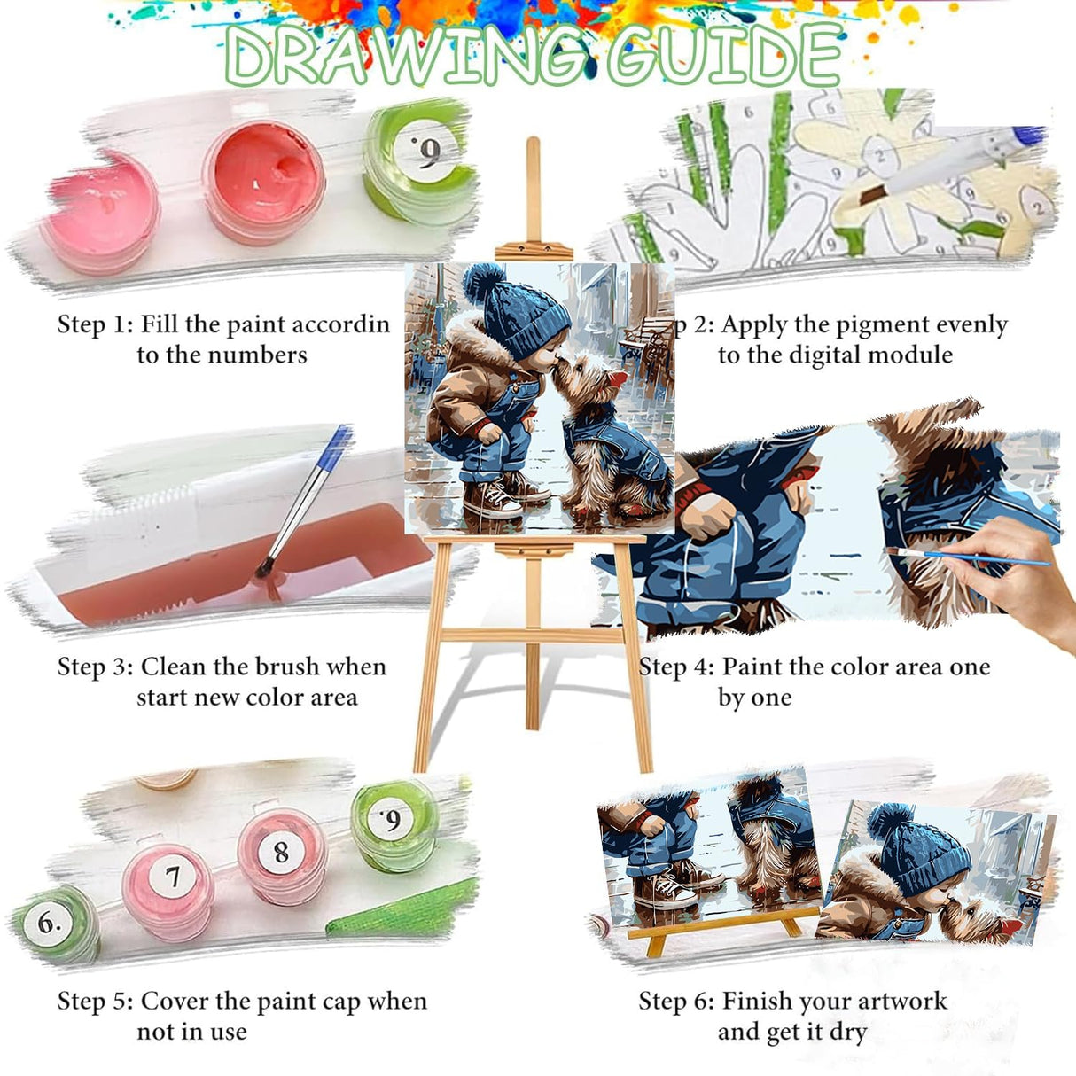 Paint by Numbers for Adults and Kids Beginner, 2 Pack Animal Dog Painting by Number Kits On Canvas, Number Artist Paint by Number Kit DIY Oil Painting Acrylic Paints, Home Wall Decor 13.8x13.8 inch Fairyland JinWenn