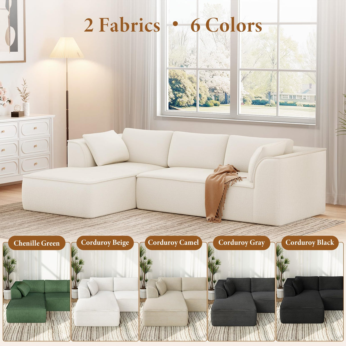 Vesgantti 106" Cloud Couch Sectional Modular Sofa, Deep Seat Comfy Cloud Couch Chenille Memory Foam Sofa Modular Couches for Living Room Bedroom, No Assembly Required (Beige, Left-Facing Chaise) Vesgantti