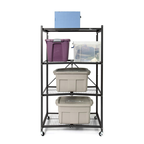 Origami R5 Foldable 4-Tier Garage Shelving Heavy Duty Shelving with Wheels, Metal Storage Rack Holds 1000 pounds, Garage Storage Rack & Organization, Storage Shelving (Black, R5 2-Pack) Origami