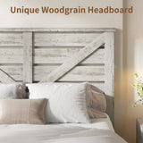 LUXOAK Queen Size Farmhouse Wooden Bed Frame, Platform Bed Frame with 49.2" Headboard/No Box Spring Needed/Noisy Free/Easy Assembly/Distressed White LUXOAK