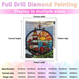 MHELC Diamond Painting Set Stained Glass Lighthouse, Sunrise and Flowers Adult Landscape Set, Glass Painting Suitable for Home Decoration, Digital Artwork and Leisure Activities 12x16 Inches MHELC