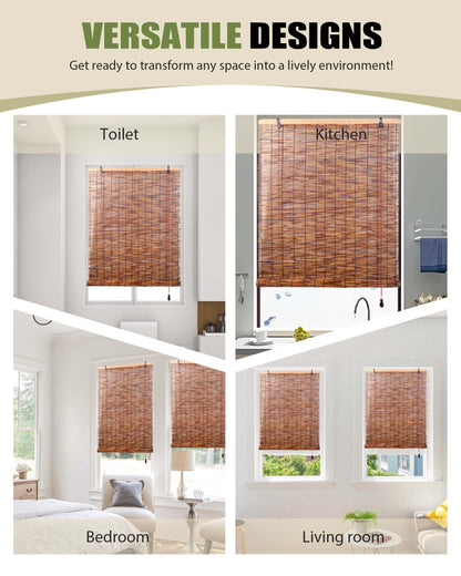 FoundGo Natural Bamboo Roller Blinds - Retro Light Filtering Shades for Windows and Doorways