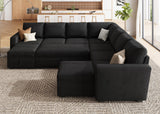HONBAY Modular Sectional Sleeper Sofa with Pull Out Couch, Oversized U Shaped Sleeper Pull Out Bed with Storage Sectional Couches for Living Room - Black HONBAY
